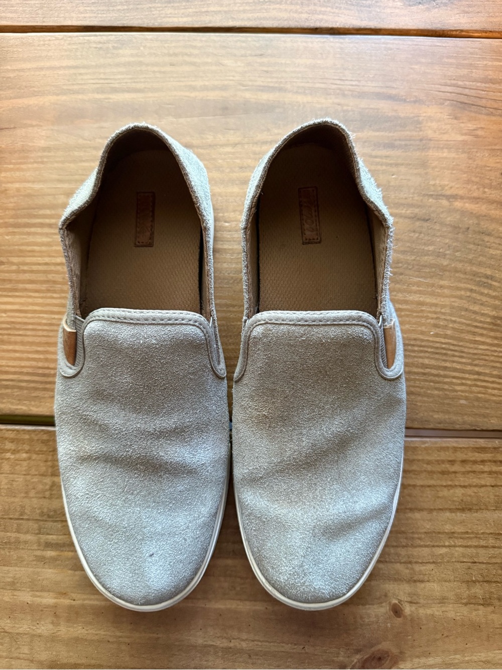 OluKai Men's Slip-On Suede Loafers in Light Gray-Taupe